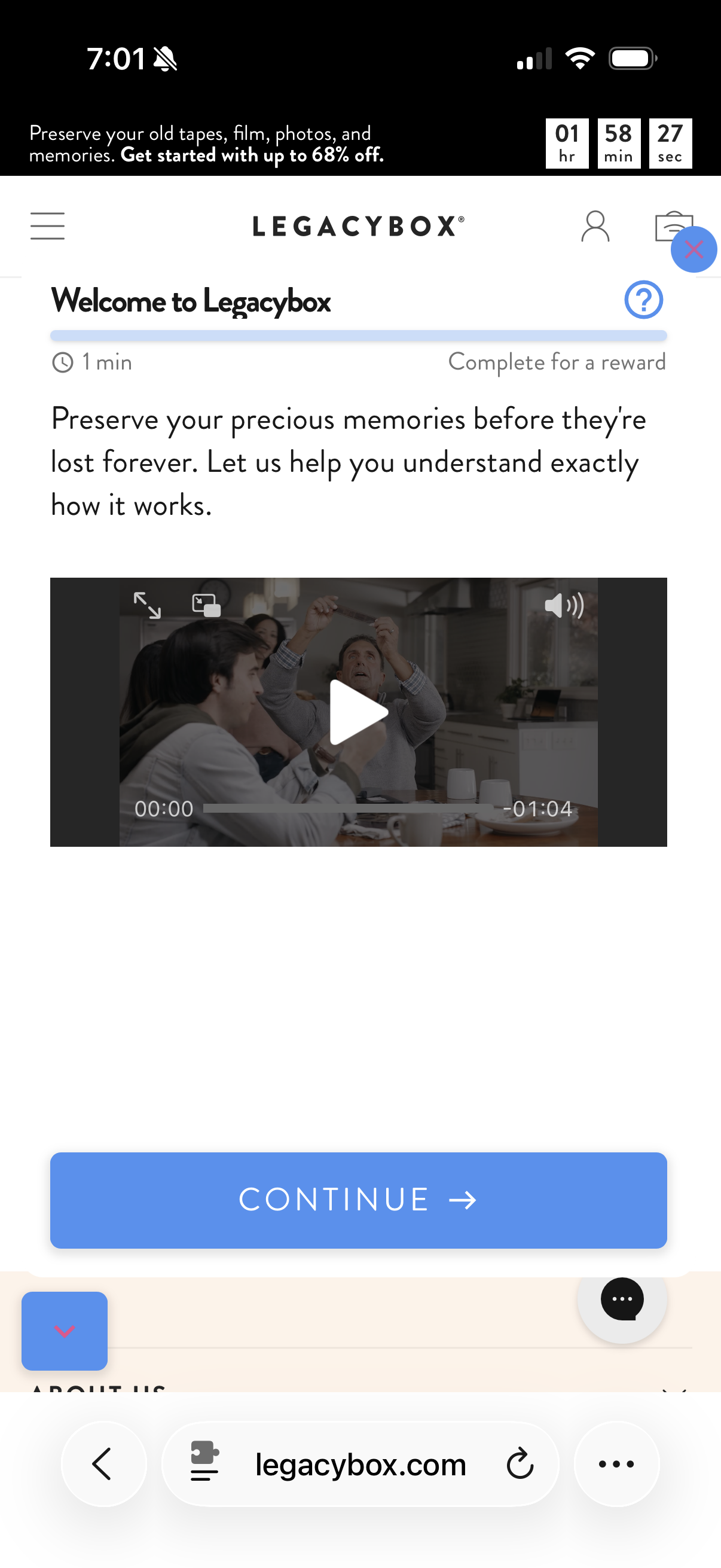 Legacybox pop-up screen 3 — video gate